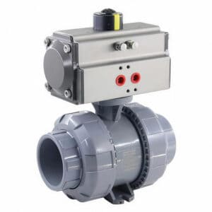 Huiya fully assembled CPVC pneumatic automated ball valve, highly resistant to corrosive chemicals and high temperatures.