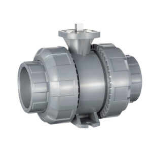 Actuation-ready CPVC true union ball valve with an ISO 5211 mounting pad for automatic process fluid control