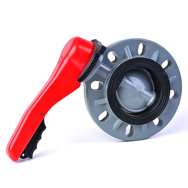 CPVC butterfly valve, DN100, with red hand lever and EPDM rubber seat