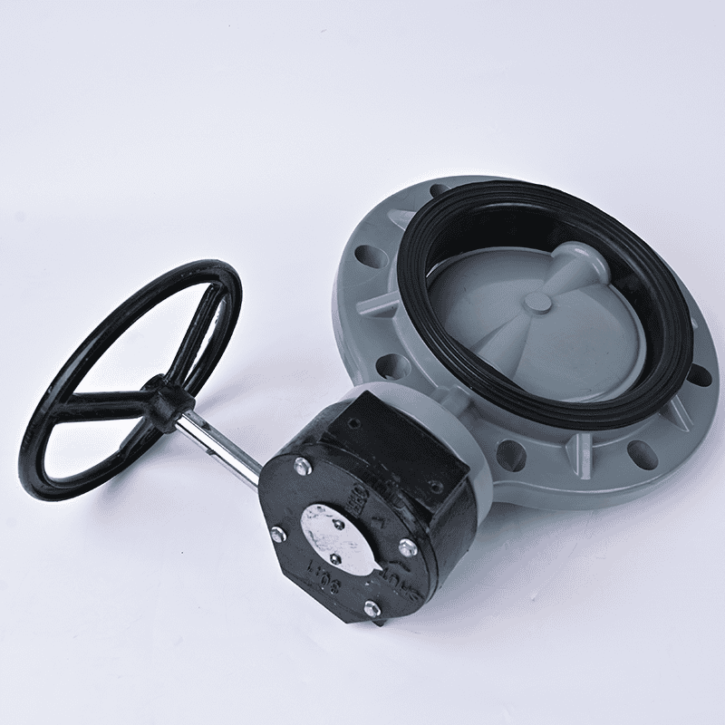 Worm-gear operated CPVC plastic butterfly valve with a robust handwheel for high-temperature and corrosive chemical pipelines