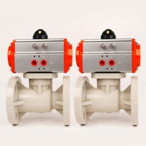 Range of heavy-duty air actuated PPH flange ball valves, designed to withstand high pipeline vibration and fluid pressure.