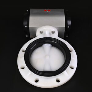 Front face of Huiya large-diameter PVDF automated butterfly valve, ensuring absolute sealing integrity and reliability in critical piping networks
