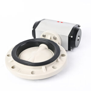 Top view of a PPH butterfly valve in the open position, showing the robust PPH disc and high-quality EPDM seat for zero leakage.