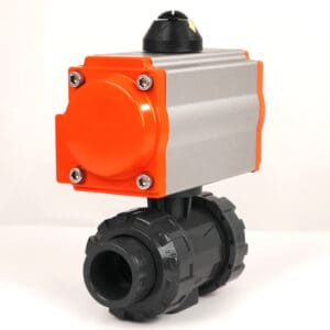 High-cycle PVC automated ball valve equipped with a clear visual position indicator, providing safe and efficient fluid management.