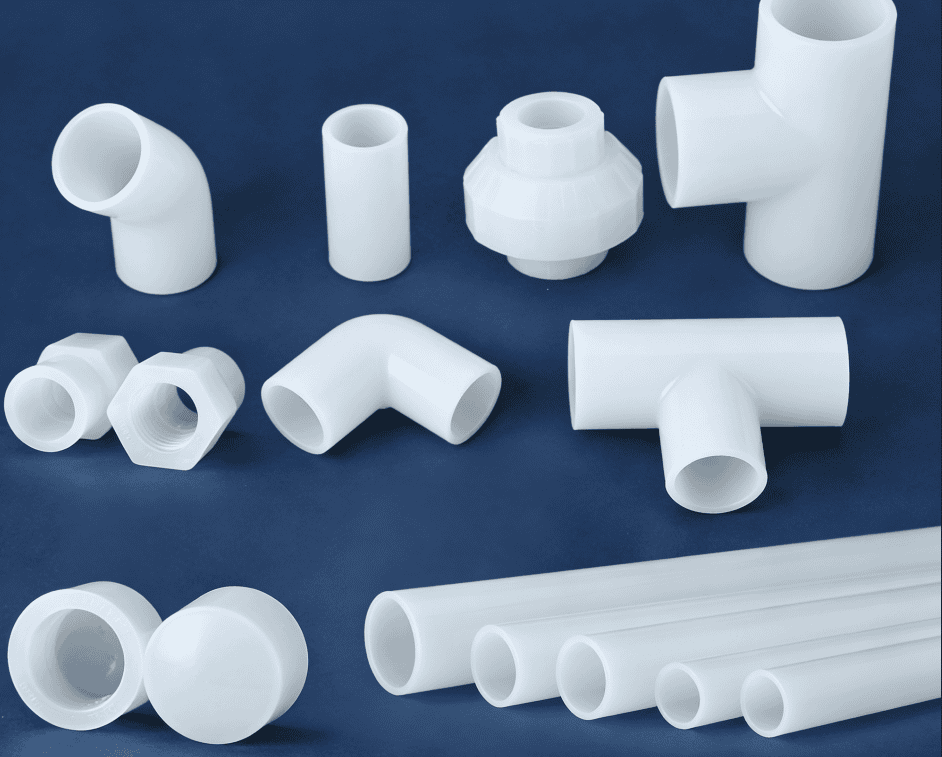 High-purity translucent PVDF pipes and fittings including elbows, tees, unions, caps, and adapters for corrosive chemical and semiconductor piping systems